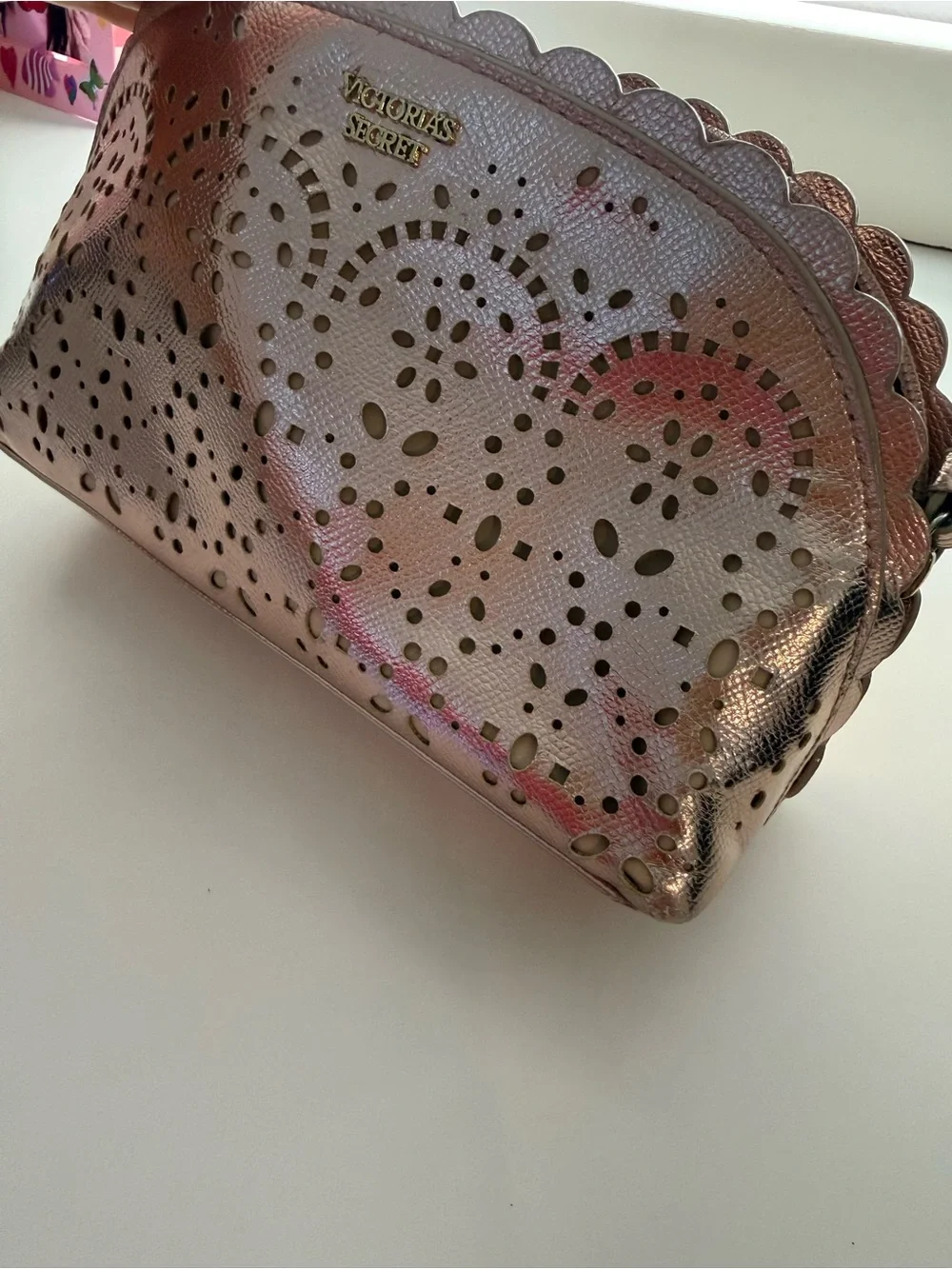 Victoria's Secret Metallic Rose Gold Perforated Makeup Pouch